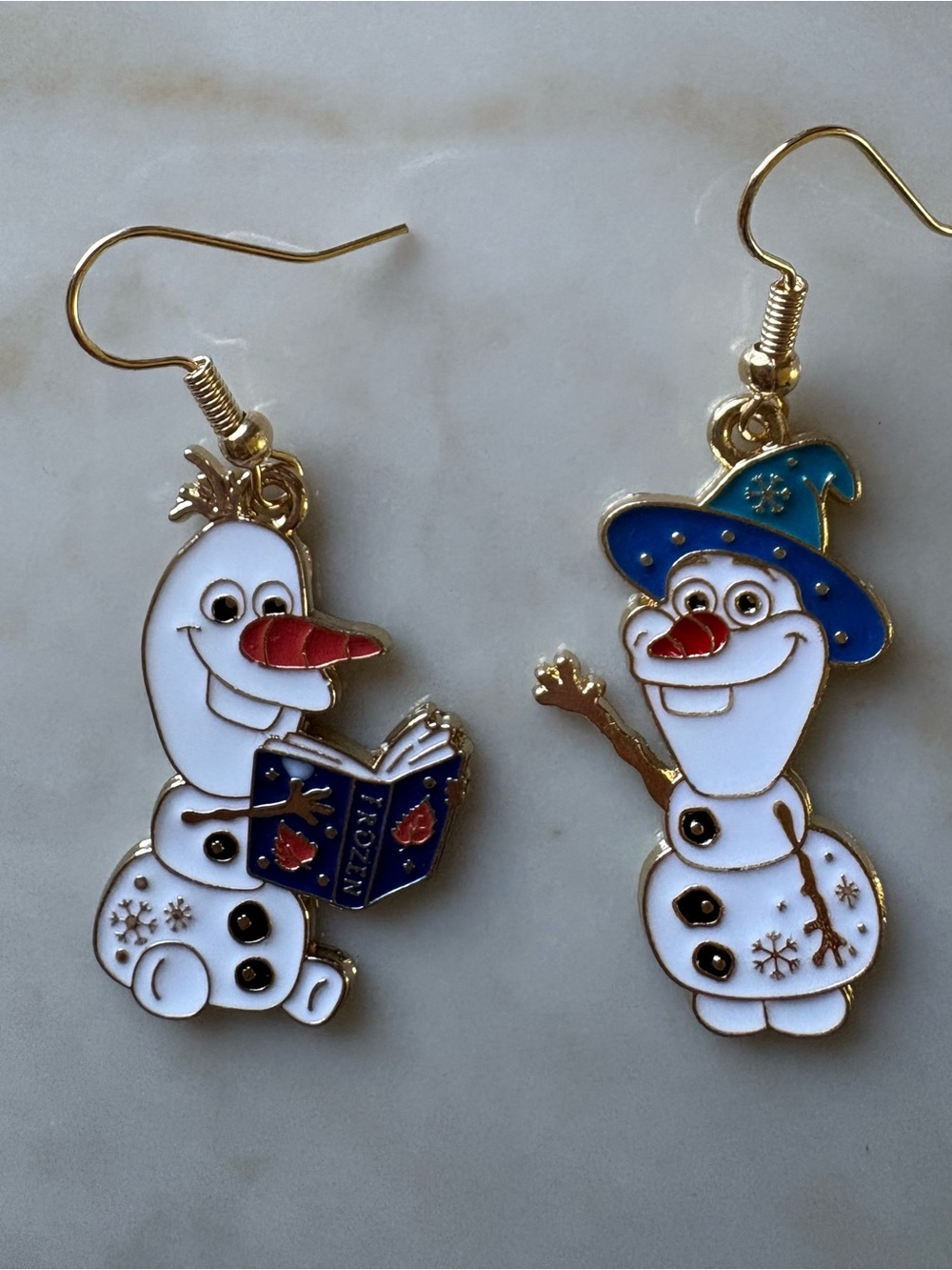 Frozen Snowman Enamel Drop Earrings - White & Blue Kids Accessories